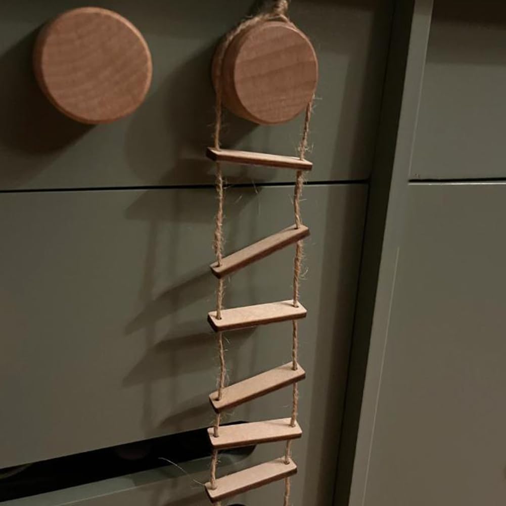 Mini Wooden Rope Ladder for Gnomes, Miniature Ladder for Gnome Decor, Fairy Gardens, and DIY Crafts, Gnome Accessories, Length 39.37 Inches