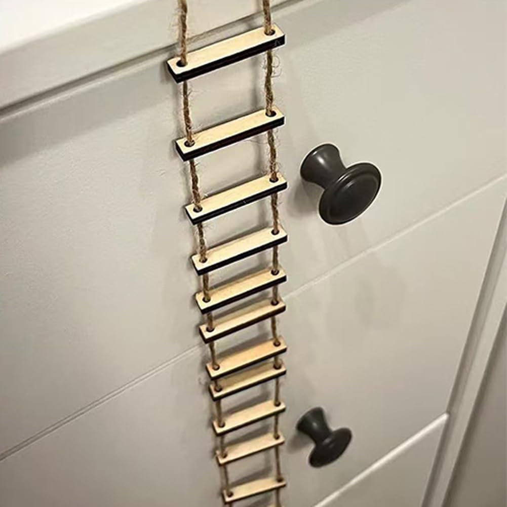 Mini Wooden Rope Ladder for Gnomes, Miniature Ladder for Gnome Decor, Fairy Gardens, and DIY Crafts, Gnome Accessories, Length 39.37 Inches