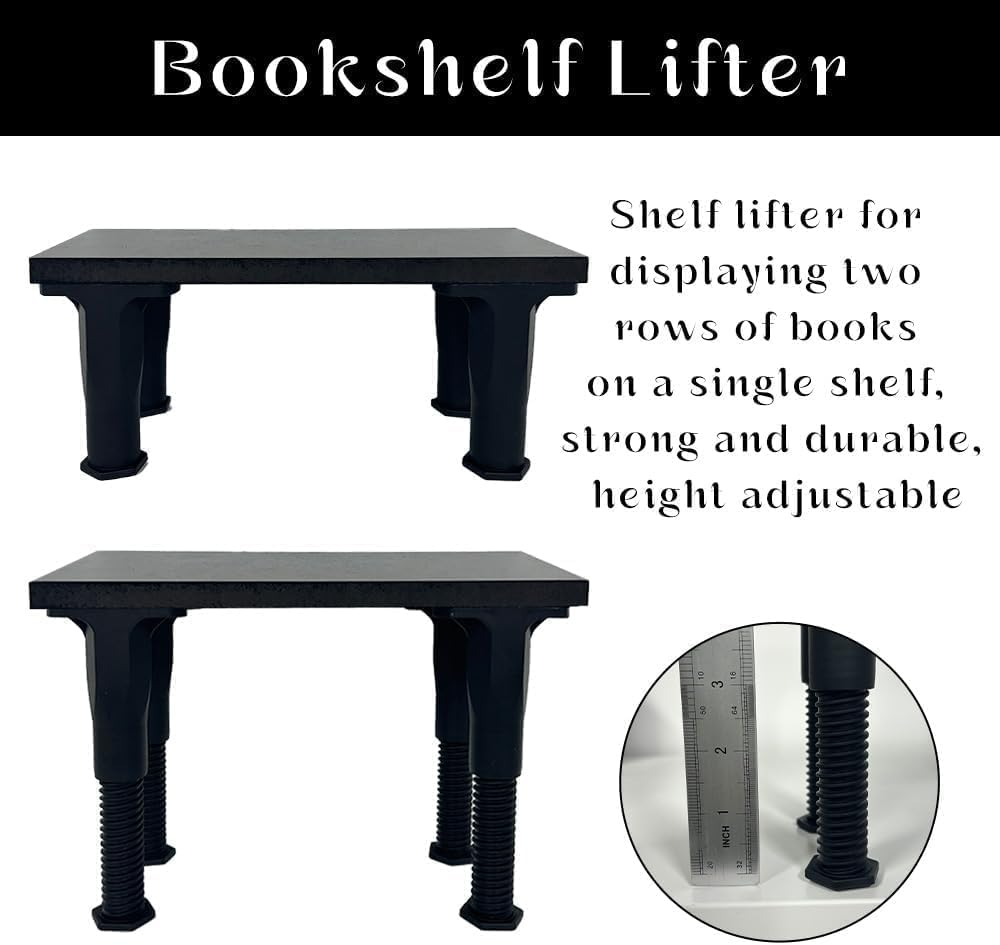 Bantlou 2 Pack Shelf Riser for Displaying Two Rows of Books on a Single Shelf, Wooden Adjustable Heigh Manga Display Stand, Space-Saving Display Stand for Books, Manga, DVDs, CDs