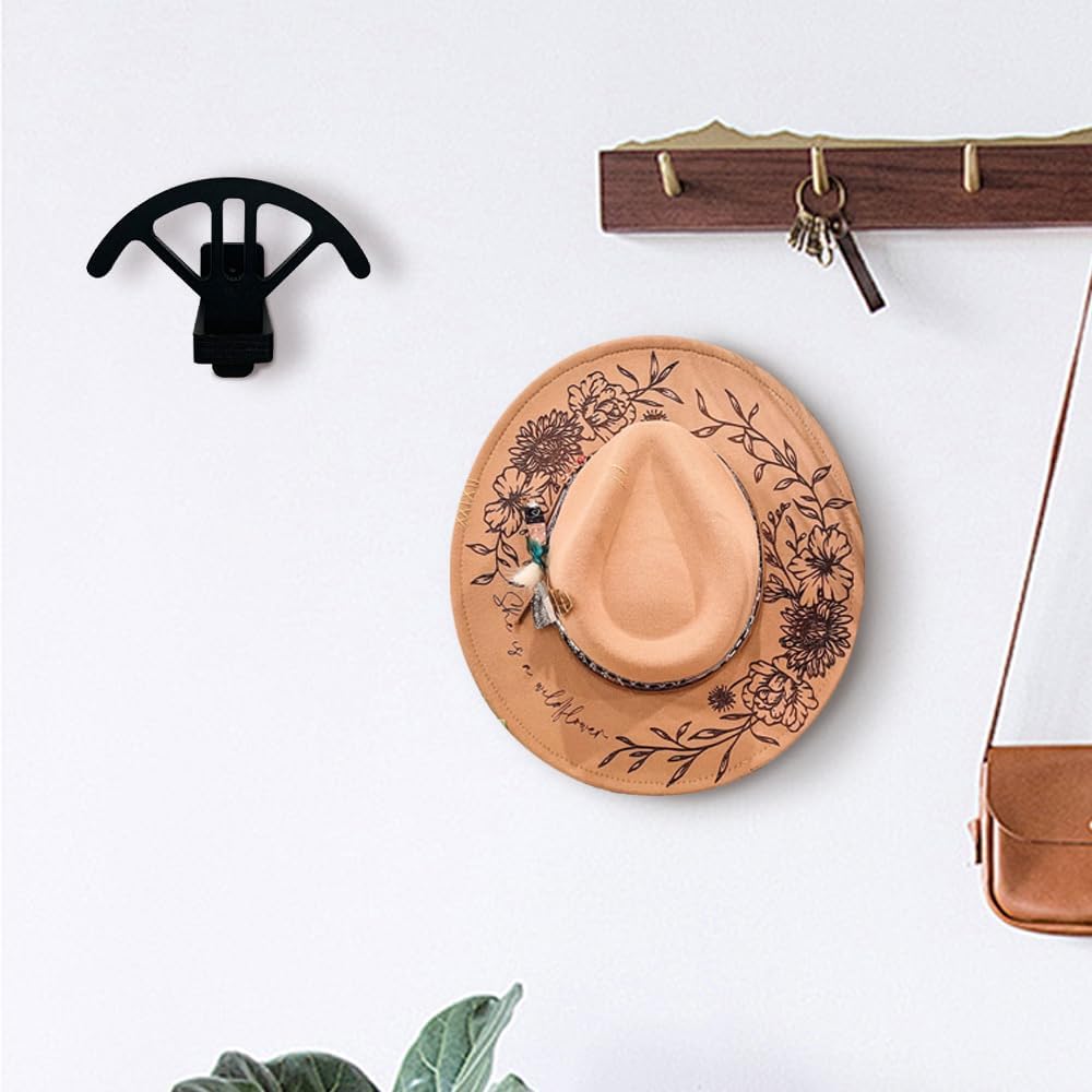 Bantlou Adjustable Cowboy Hat Rack Holder, Wooden Cowboy Hat Wall Mount Stand for Wall Can Keeps Original Shape of Hat, 4-Speed Adjustable Western Hat Display, for Fedoras Hat Cowboy Hat Sun Hats