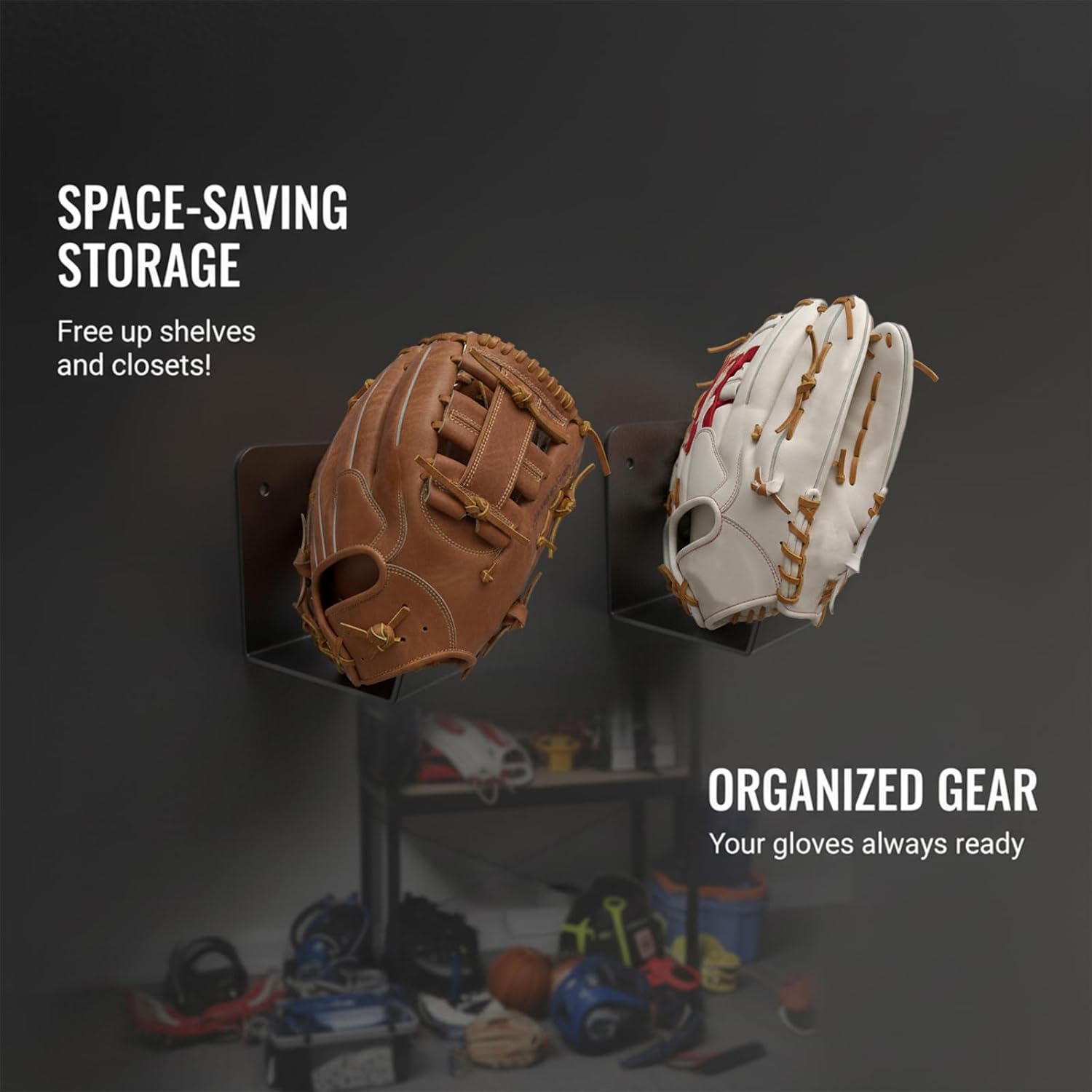 Metal Baseball Glove Wall Mount Holder 2 Pack [Invisible Floating Keeps Glove Shape][No Drilling][Space-Saving Storage] Sports Decor Display for Bedroom or Man Cave, Great Gift for Players