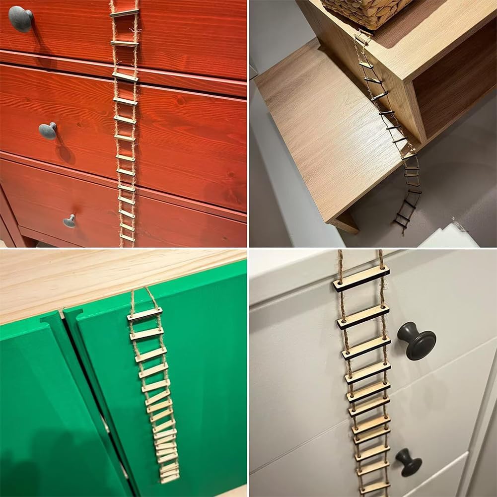 Mini Wooden Rope Ladder for Gnomes, Miniature Ladder for Gnome Decor, Fairy Gardens, and DIY Crafts, Gnome Accessories, Length 39.37 Inches