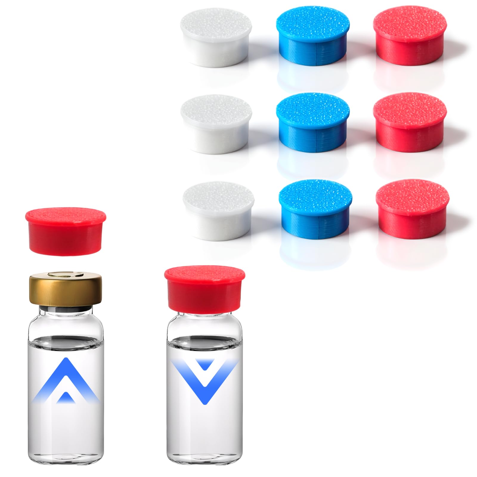 9 Pack 13mm Protective Vial Caps for 3ml Vials[Easy Identification & Lab Sample Organization][Reusable Plastic Safety Covers] 3ml Vials for Injection