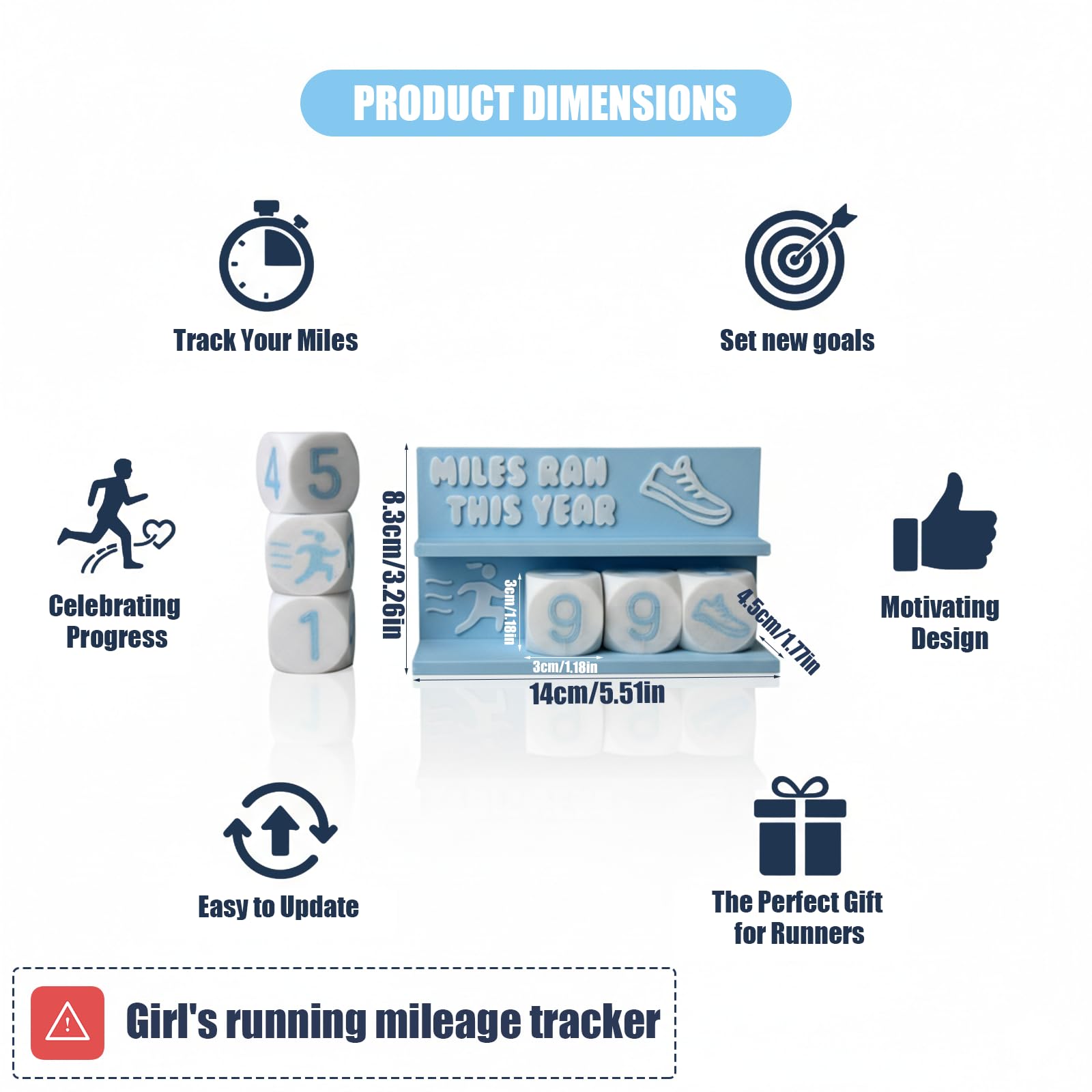 Falnvita Desk Running Mileage Tracker for Recording Mileage Running Pedometer & Goal Setter, Fitness Motivation Display for Runners, Marathon Training Gift (Black Boys)