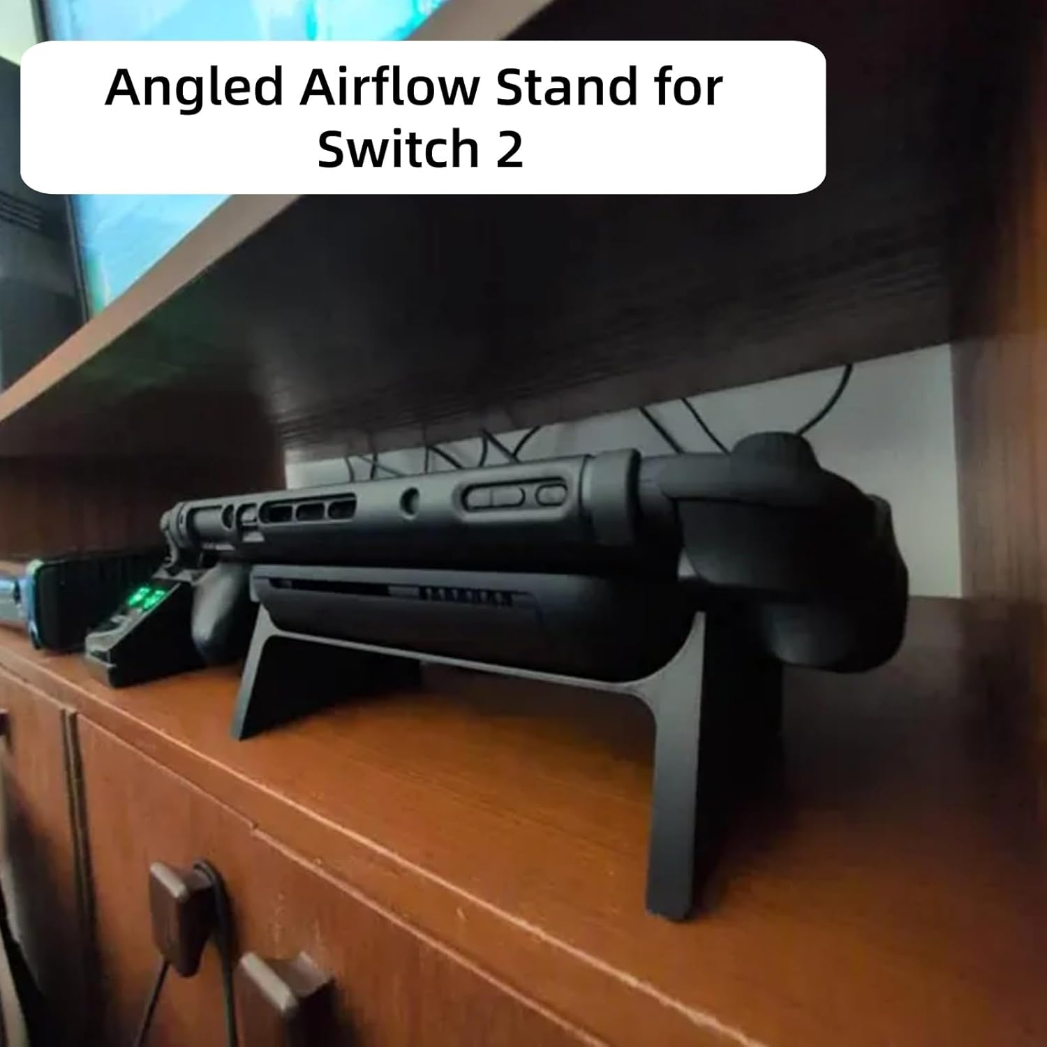 Falnvita Game Consoles Stand for Switch 2 (2025), Horizontal Angled Airflow Dock Stand for Switch 2 Shelves, Game Console Accessories for Shelves, Easy Docking and Undocking