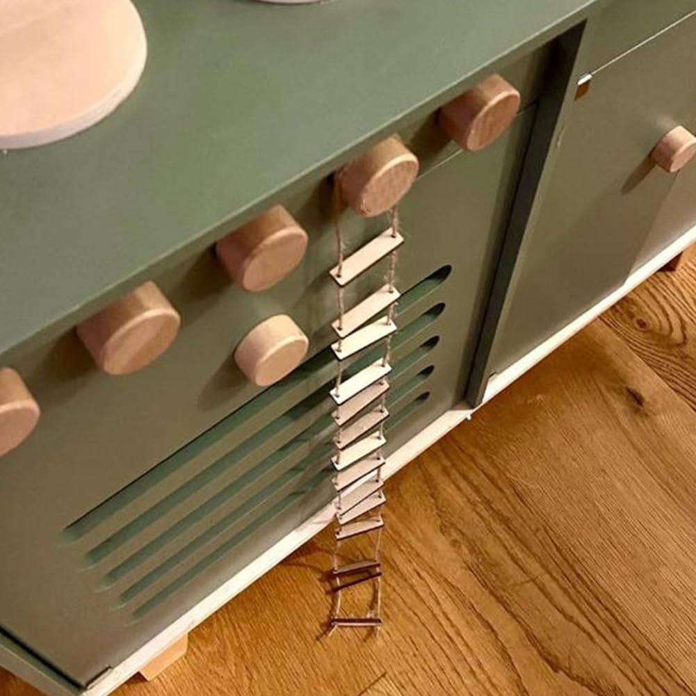 Mini Wooden Rope Ladder for Gnomes, Miniature Ladder for Gnome Decor, Fairy Gardens, and DIY Crafts, Gnome Accessories, Length 39.37 Inches