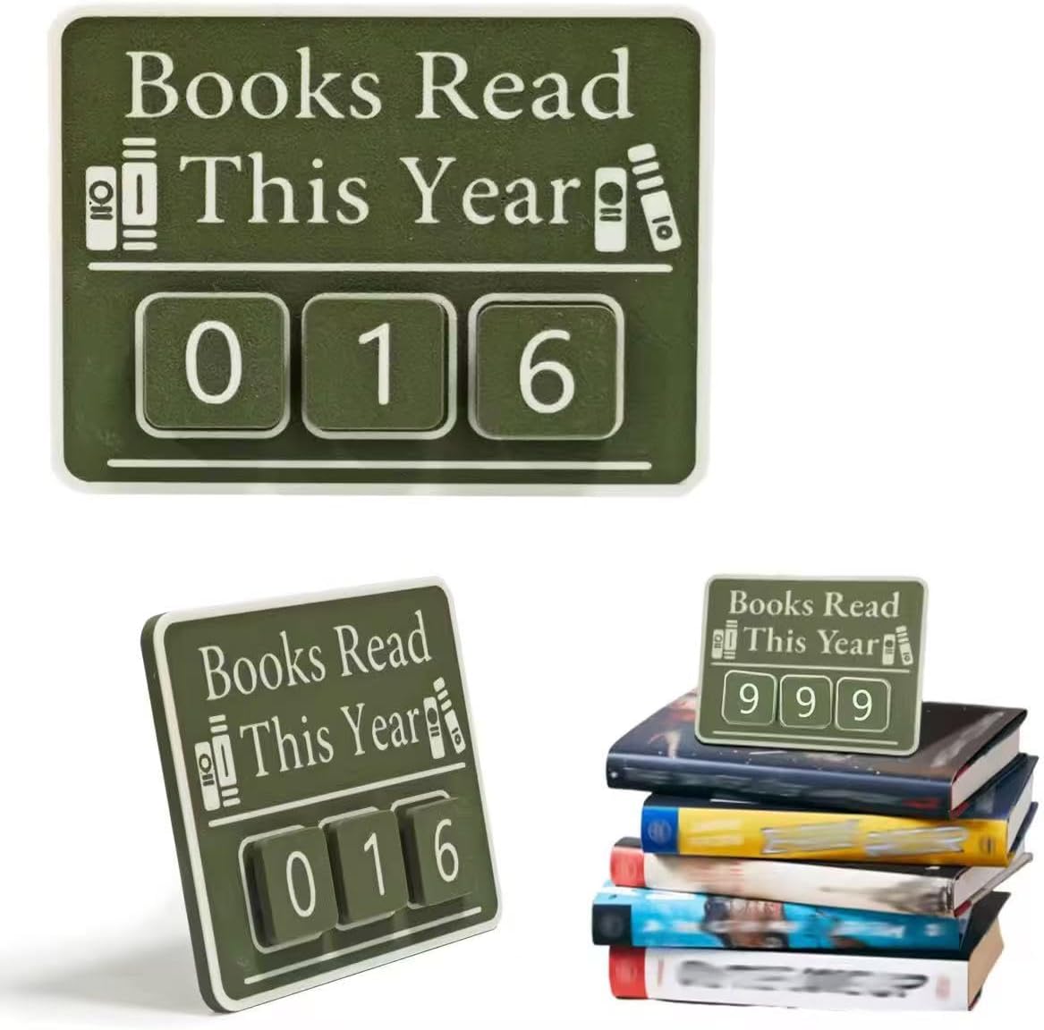 Books Read This Year Counter, Book tracker for Reading Goal, Library Decors, Book Counter Sign with Books Read This Year for Teachers, Writers, and Literary Fans（Olive）