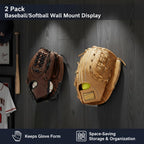 Metal Baseball Glove Wall Mount Holder 2 Pack [Invisible Floating Keeps Glove Shape][No Drilling][Space-Saving Storage] Sports Decor Display for Bedroom or Man Cave, Great Gift for Players