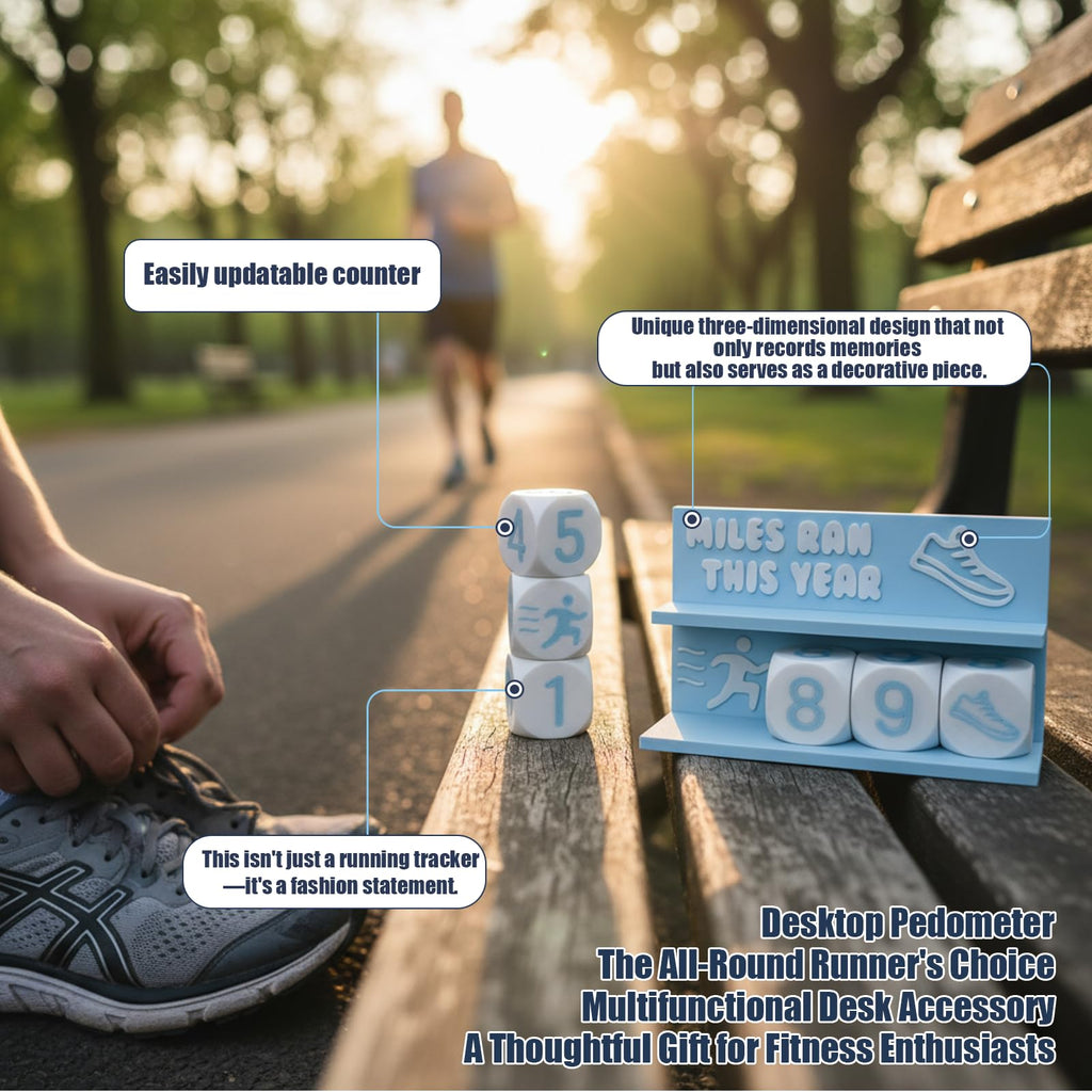 Falnvita Desk Running Mileage Tracker for Recording Mileage Running Pedometer & Goal Setter, Fitness Motivation Display for Runners, Marathon Training Gift (Black Boys)