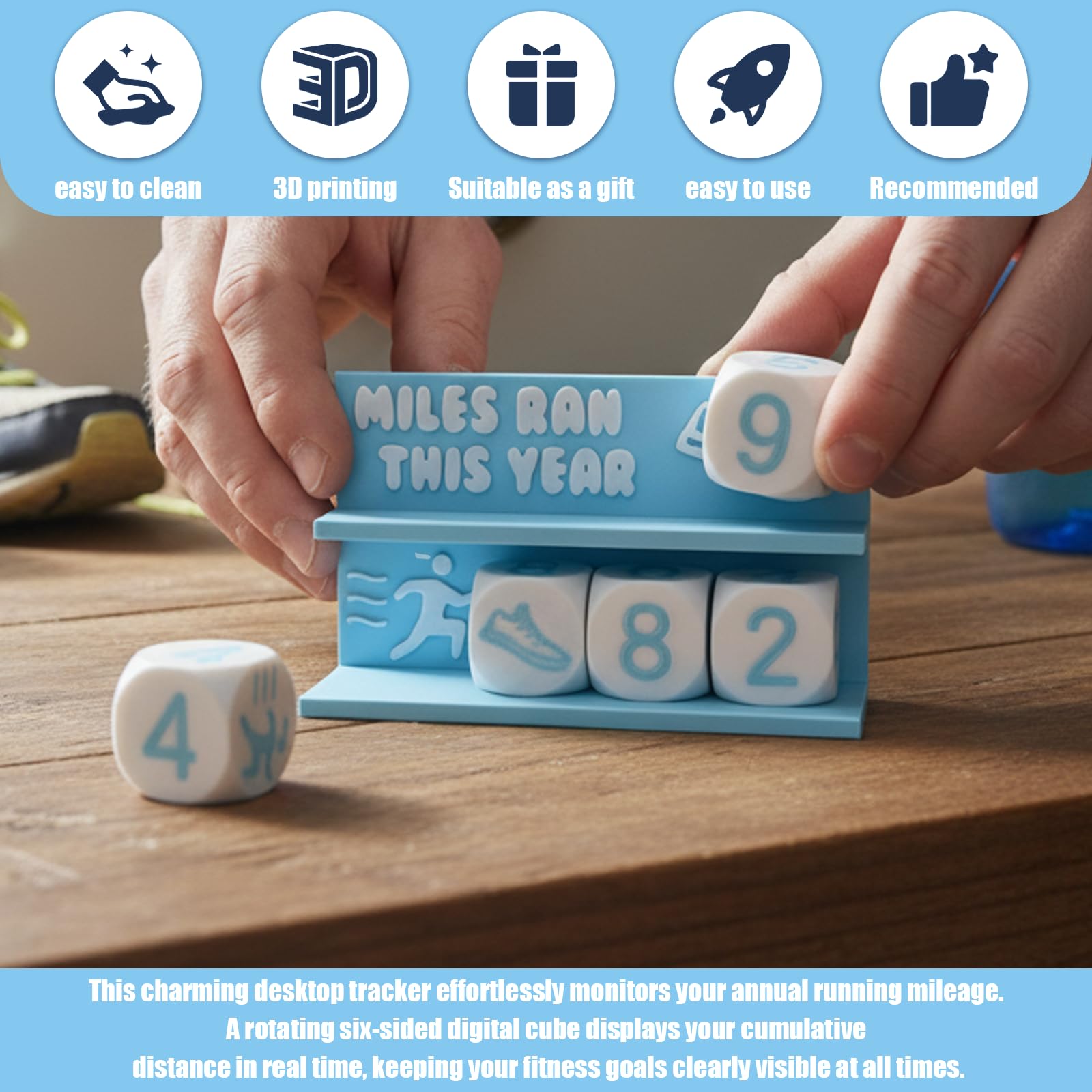 Falnvita Desk Running Mileage Tracker for Recording Mileage Running Pedometer & Goal Setter, Fitness Motivation Display for Runners, Marathon Training Gift (Black Boys)