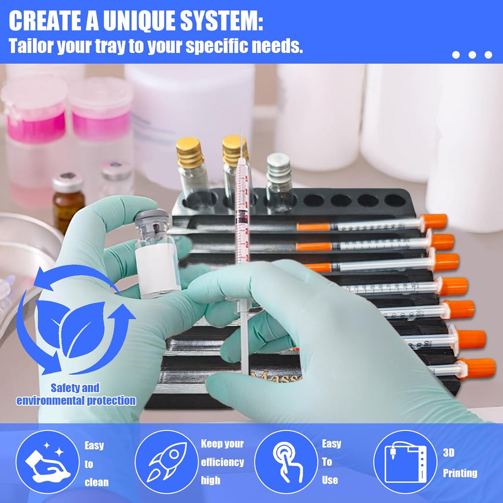 Aesthetic Practitioner Syringe Tray with Vial Holder, Bamboo Vial Holder Syringe Tray for 2-in-1 Combination, Syringe Storage Organizer for Aesthetic Practitioners and Small Vial Racks (Black)