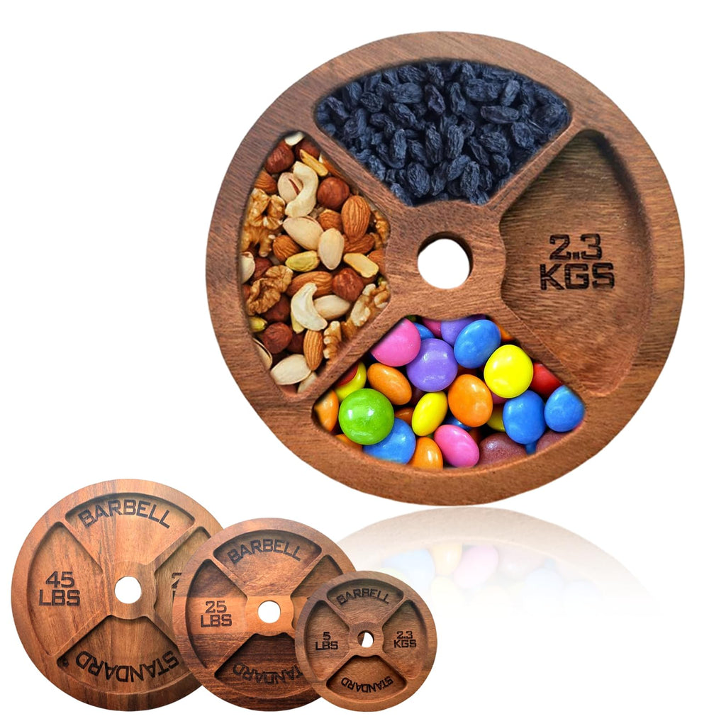 DAUCHVNY Weight Plate Charcuterie Board (25lb) | Wooden 4-Compartment Serving Tray, Holds Snacks, Cheeses, Appetisers, A Unique Gift for Gentlemen, Fitness Enthusiasts and Home Gym Owners