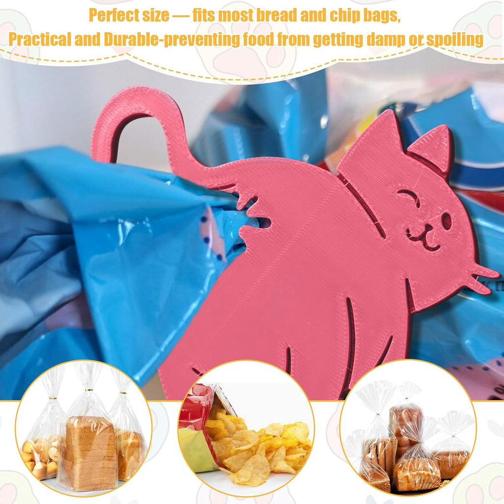 4PCS Funny Cat Butt Bread Clip, 3D Printed Cat Butt Bag Clips for Cat Lovers, Reusable Bread & Chip Bag Sealer Quirky Kitchen Gadget Home Decor Gift