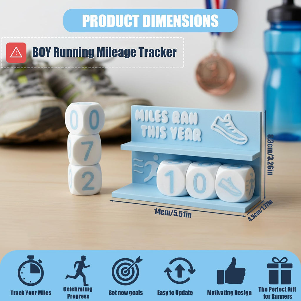 Falnvita Desk Running Mileage Tracker for Recording Mileage Running Pedometer & Goal Setter, Fitness Motivation Display for Runners, Marathon Training Gift (Black Boys)