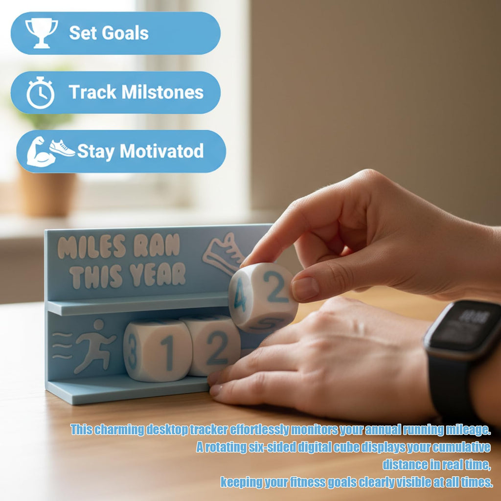 Falnvita Desk Running Mileage Tracker for Recording Mileage Running Pedometer & Goal Setter, Fitness Motivation Display for Runners, Marathon Training Gift (Black Boys)