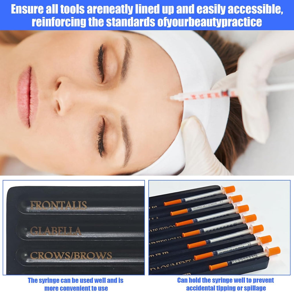 Aesthetic Practitioner Syringe Tray with Slot Label, Bamboo Aesthetic Physician Syringe Preparation Tray, Syringe Tray for Aestheticians and Nurses, Syringe Storage Tray with 7 Flutes (Black)