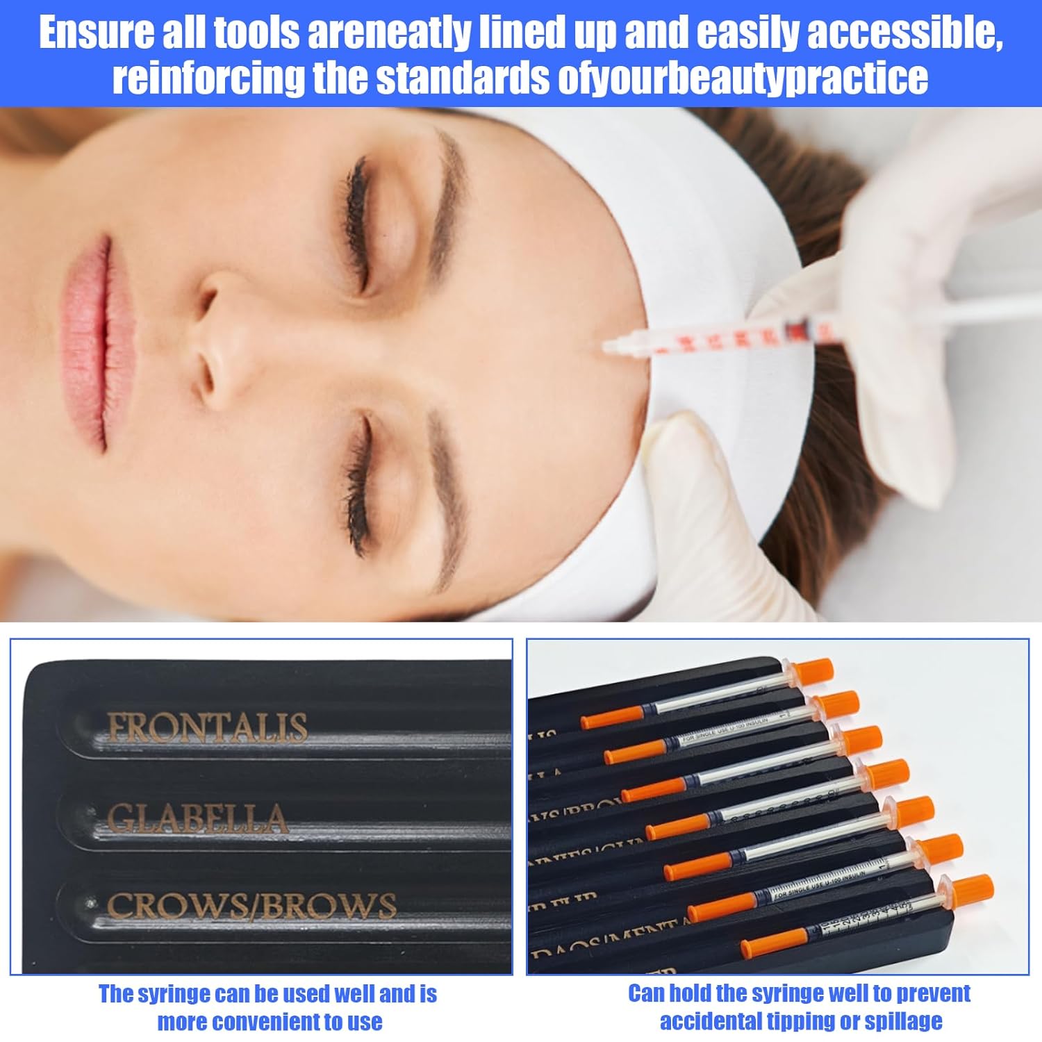 Aesthetic Practitioner Syringe Tray with Slot Label, Bamboo Aesthetic Physician Syringe Preparation Tray, Syringe Tray for Aestheticians and Nurses, Syringe Storage Tray with 7 Flutes (Black)