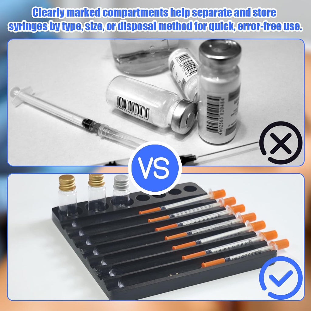 Aesthetic Practitioner Syringe Tray with Vial Holder, Bamboo Vial Holder Syringe Tray for 2-in-1 Combination, Syringe Storage Organizer for Aesthetic Practitioners and Small Vial Racks (Black)