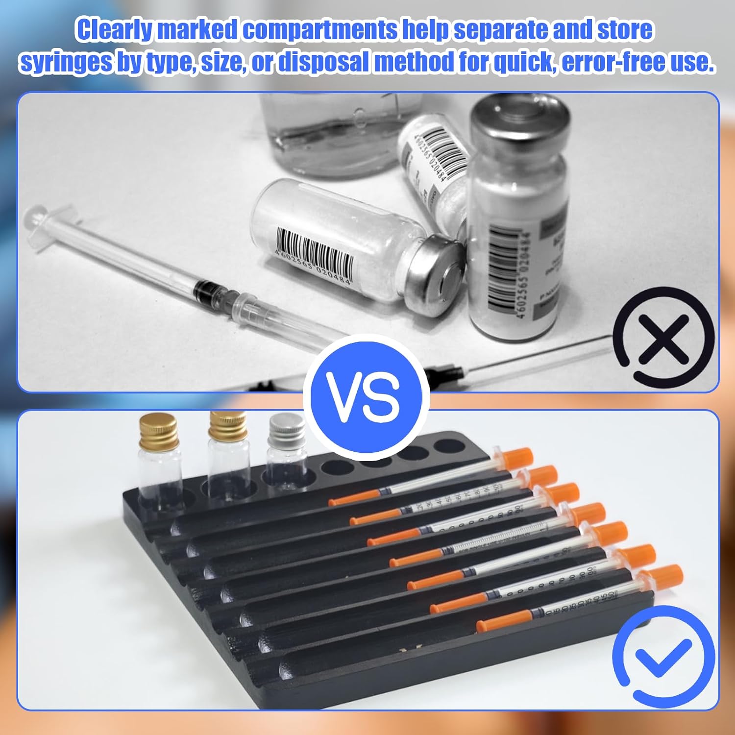 Aesthetic Practitioner Syringe Tray with Vial Holder, Bamboo Vial Holder Syringe Tray for 2-in-1 Combination, Syringe Storage Organizer for Aesthetic Practitioners and Small Vial Racks (Black)