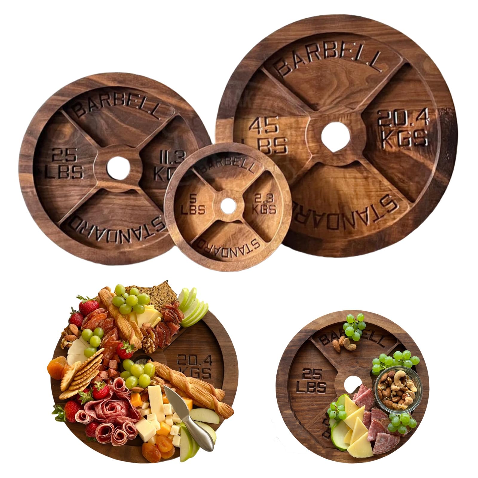DAUCHVNY Weight Plate Cheese Tray, 45 lbs Weight Plates Charcuterie Plate Tray, Deli Plates for Meats and Cheese (Measures 13" (does not weigh 45lbs))