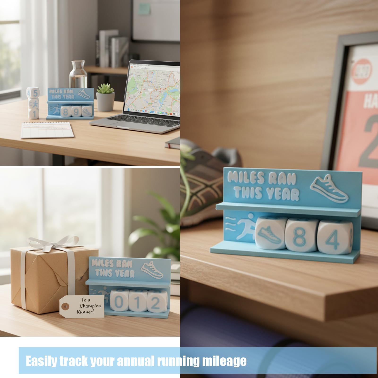 Falnvita Desk Running Mileage Tracker for Recording Mileage Running Pedometer & Goal Setter, Fitness Motivation Display for Runners, Marathon Training Gift (Black Boys)