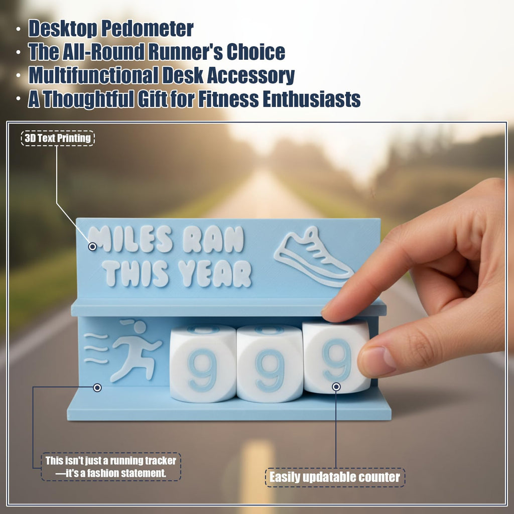 Falnvita Desk Running Mileage Tracker for Recording Mileage Running Pedometer & Goal Setter, Fitness Motivation Display for Runners, Marathon Training Gift (Black Boys)