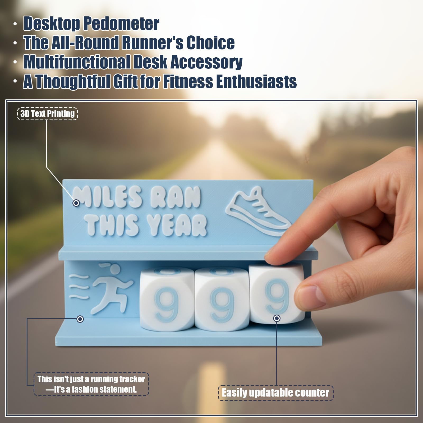 Falnvita Desk Running Mileage Tracker for Recording Mileage Running Pedometer & Goal Setter, Fitness Motivation Display for Runners, Marathon Training Gift (Black Boys)