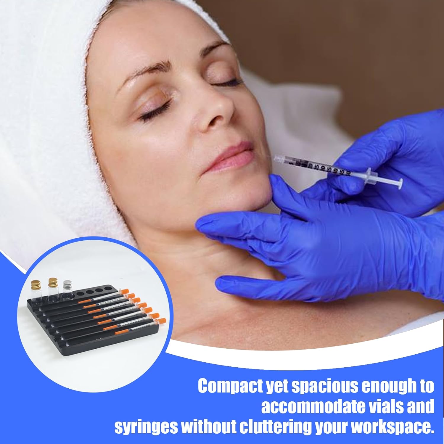 Aesthetic Practitioner Syringe Tray with Vial Holder, Bamboo Vial Holder Syringe Tray for 2-in-1 Combination, Syringe Storage Organizer for Aesthetic Practitioners and Small Vial Racks (Black)