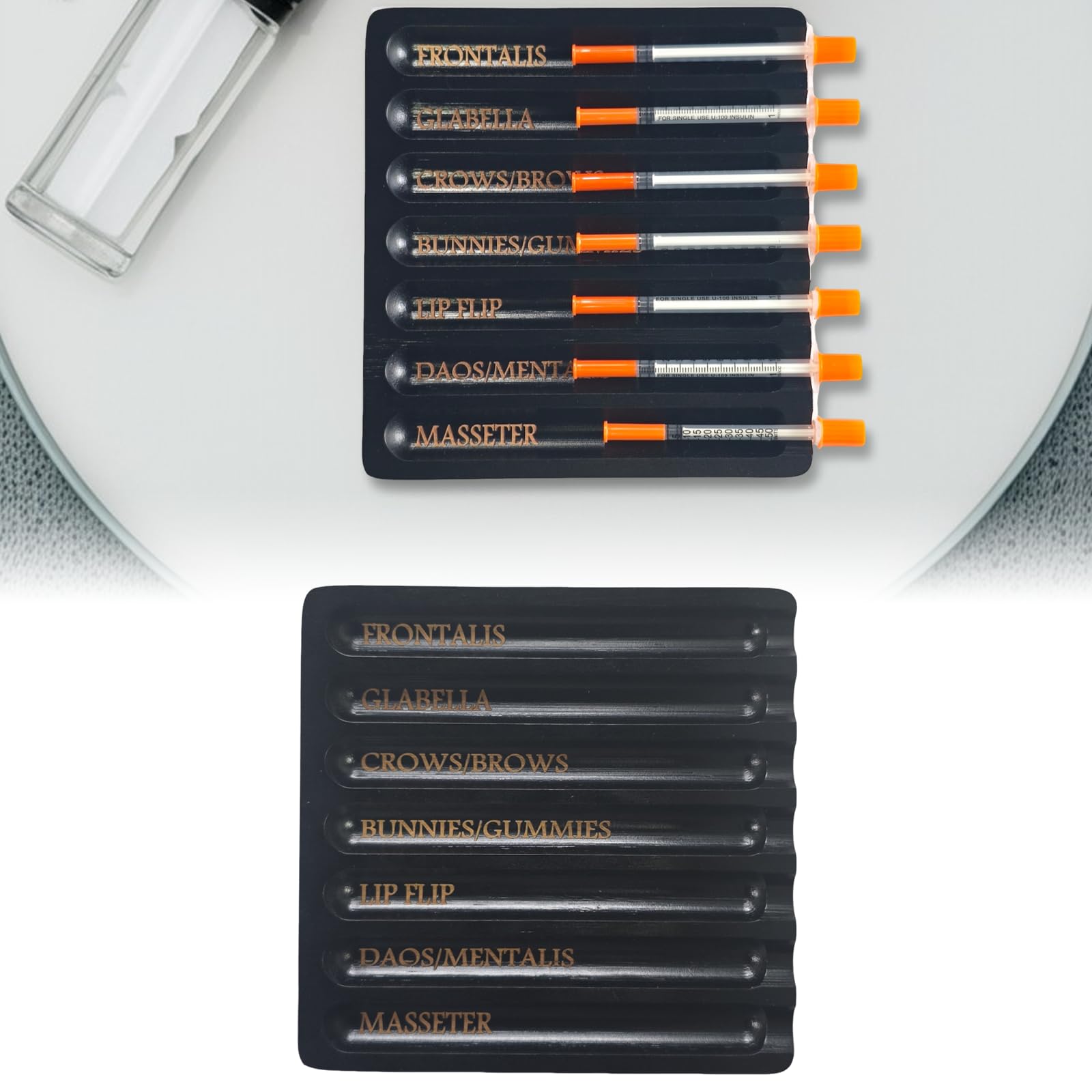 Aesthetic Practitioner Syringe Tray with Slot Label, Bamboo Aesthetic Physician Syringe Preparation Tray, Syringe Tray for Aestheticians and Nurses, Syringe Storage Tray with 7 Flutes (Black)