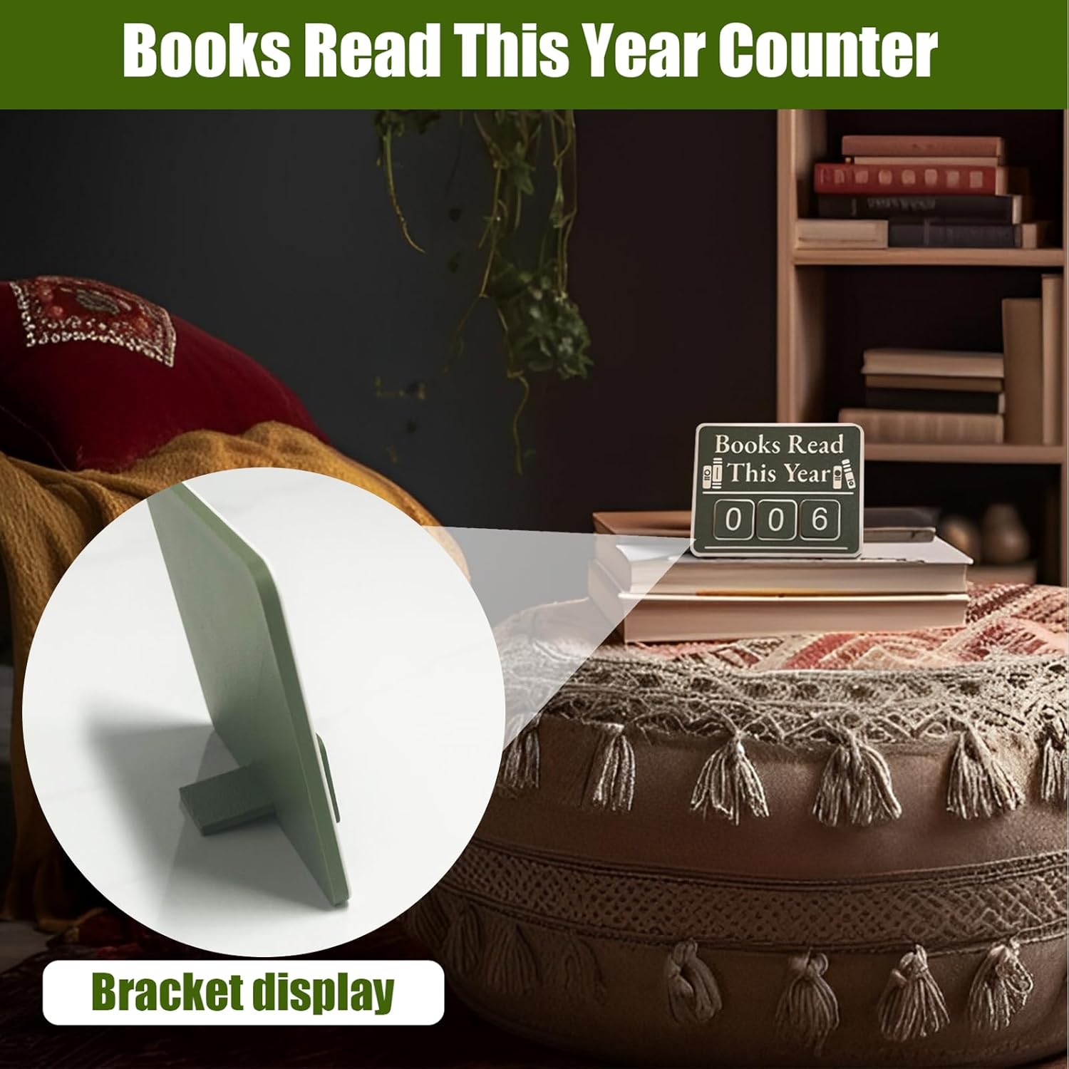 Books Read This Year Counter, Book tracker for Reading Goal, Library Decors, Book Counter Sign with Books Read This Year for Teachers, Writers, and Literary Fans（Olive）