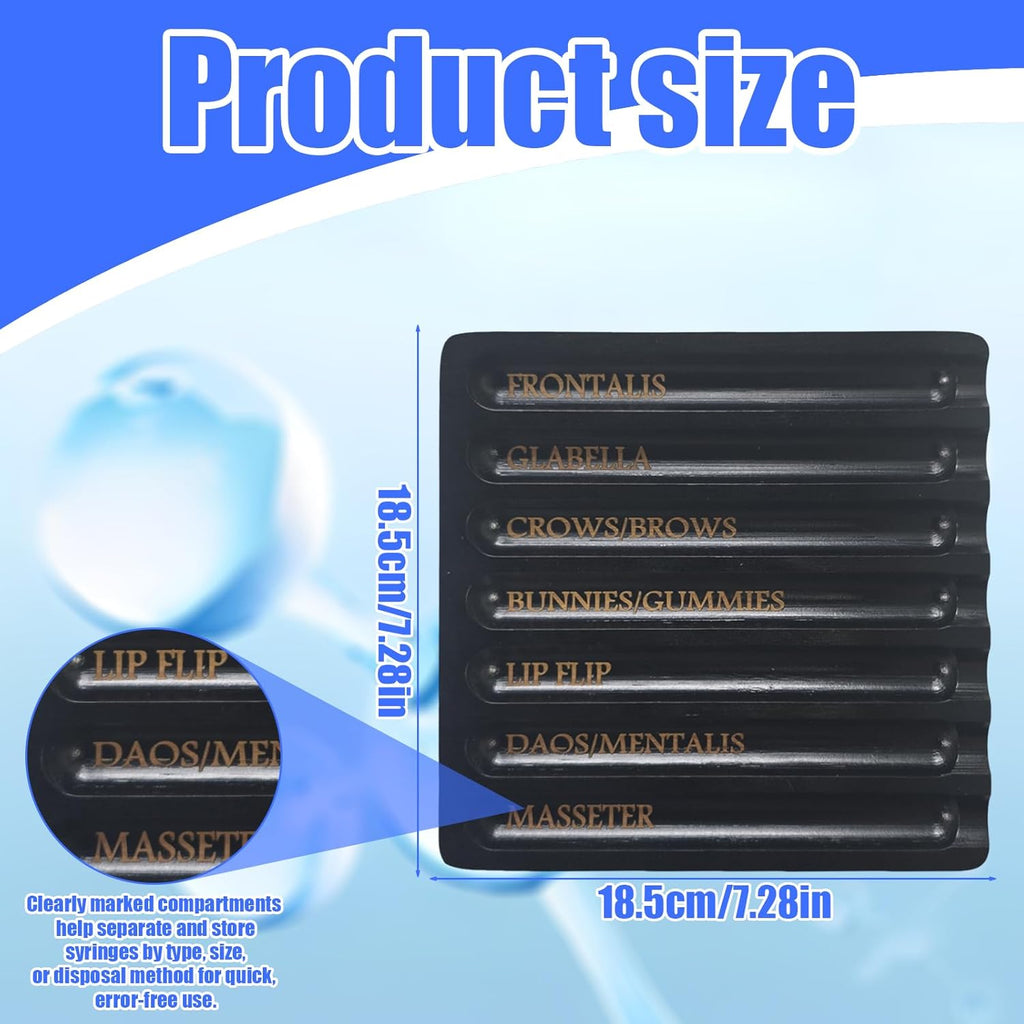 Aesthetic Practitioner Syringe Tray with Slot Label, Bamboo Aesthetic Physician Syringe Preparation Tray, Syringe Tray for Aestheticians and Nurses, Syringe Storage Tray with 7 Flutes (Black)