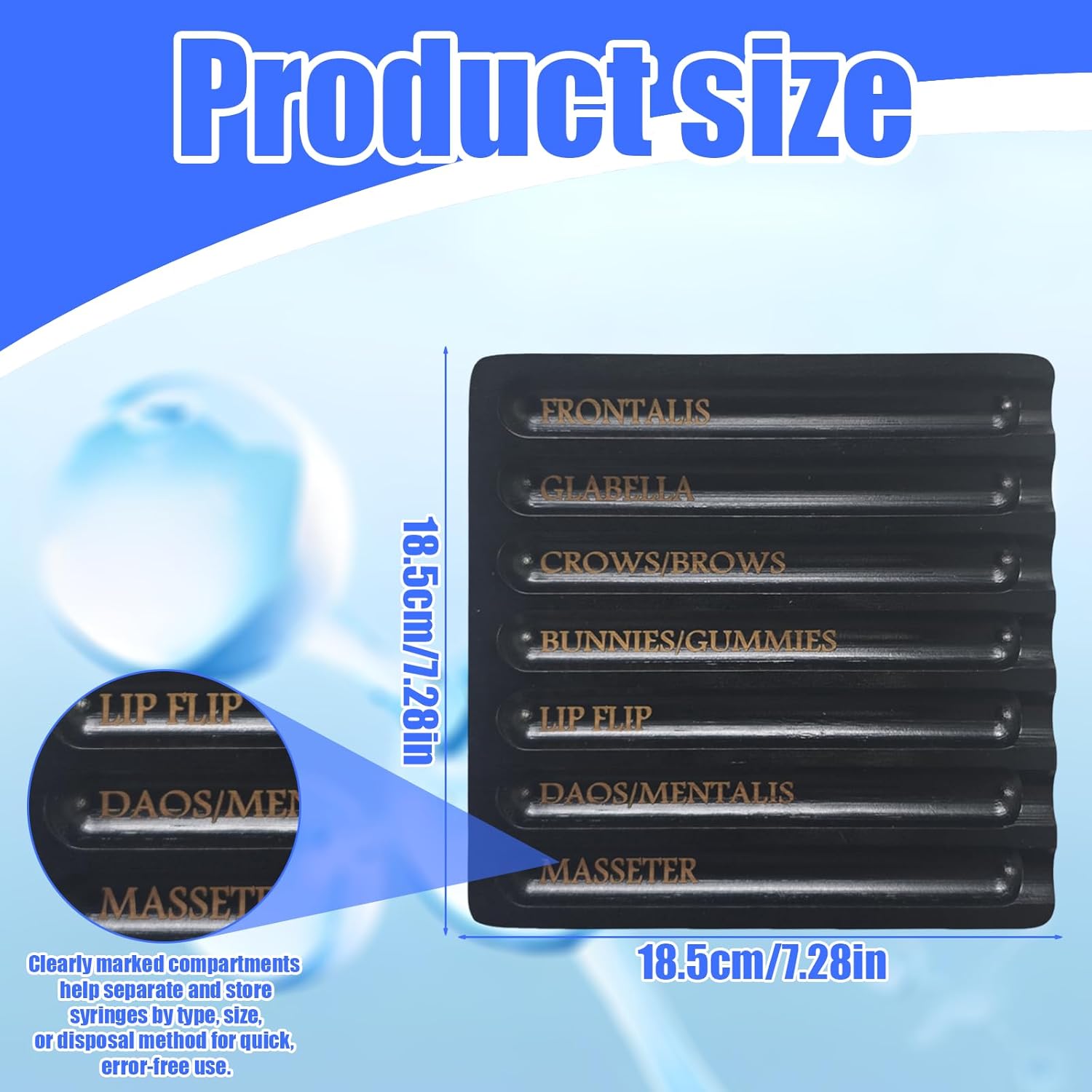 Aesthetic Practitioner Syringe Tray with Slot Label, Bamboo Aesthetic Physician Syringe Preparation Tray, Syringe Tray for Aestheticians and Nurses, Syringe Storage Tray with 7 Flutes (Black)