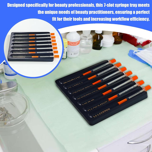 Aesthetic Practitioner Syringe Tray with Slot Label, Bamboo Aesthetic Physician Syringe Preparation Tray, Syringe Tray for Aestheticians and Nurses, Syringe Storage Tray with 7 Flutes (Black)