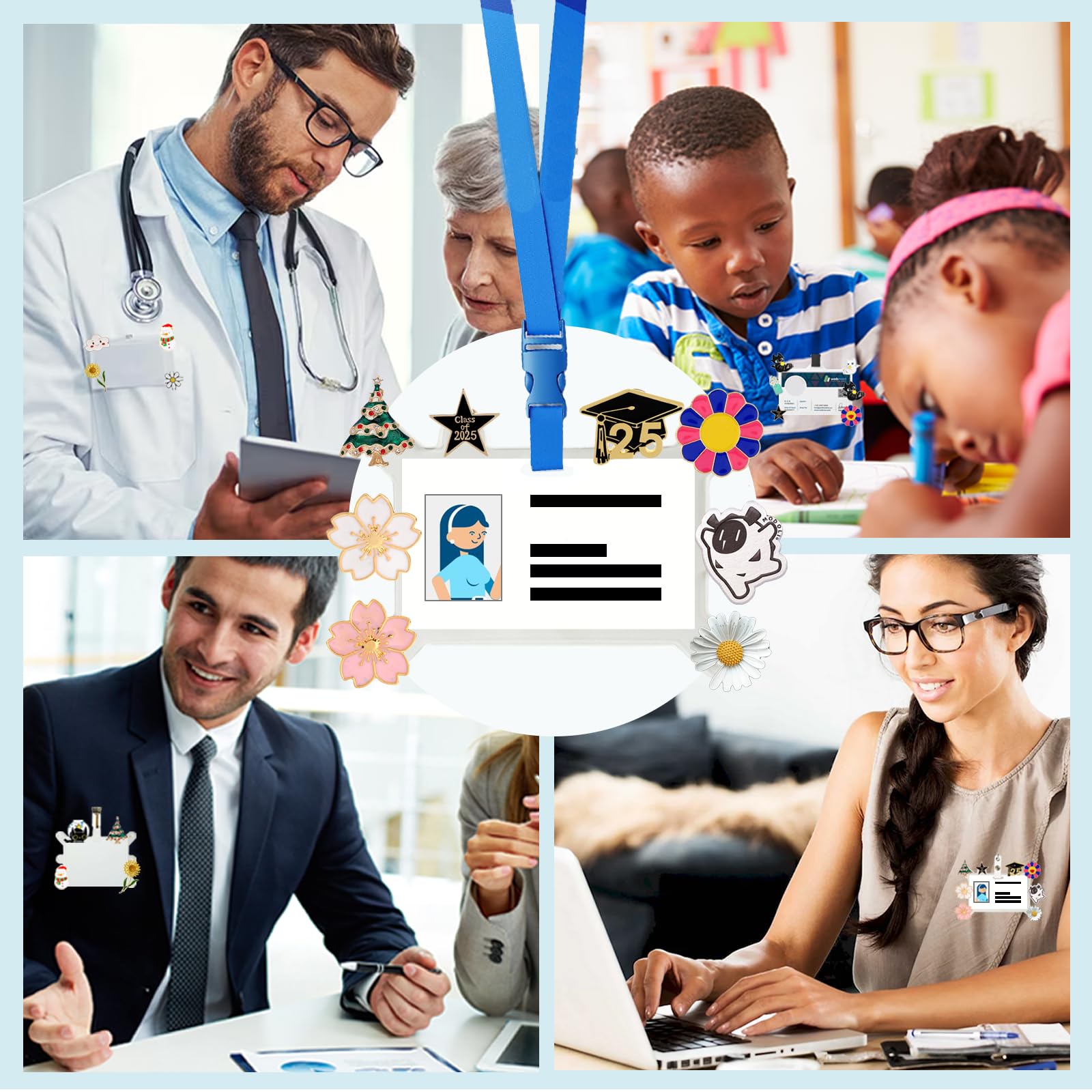 6pcs Badge Buddy Pin Holder for Displaying Badges Accessories, Badge Pin Holder for Horizontal and Vertical Use, Suitable for Nurse ID Cards, Student ID Cards, Employee Cards