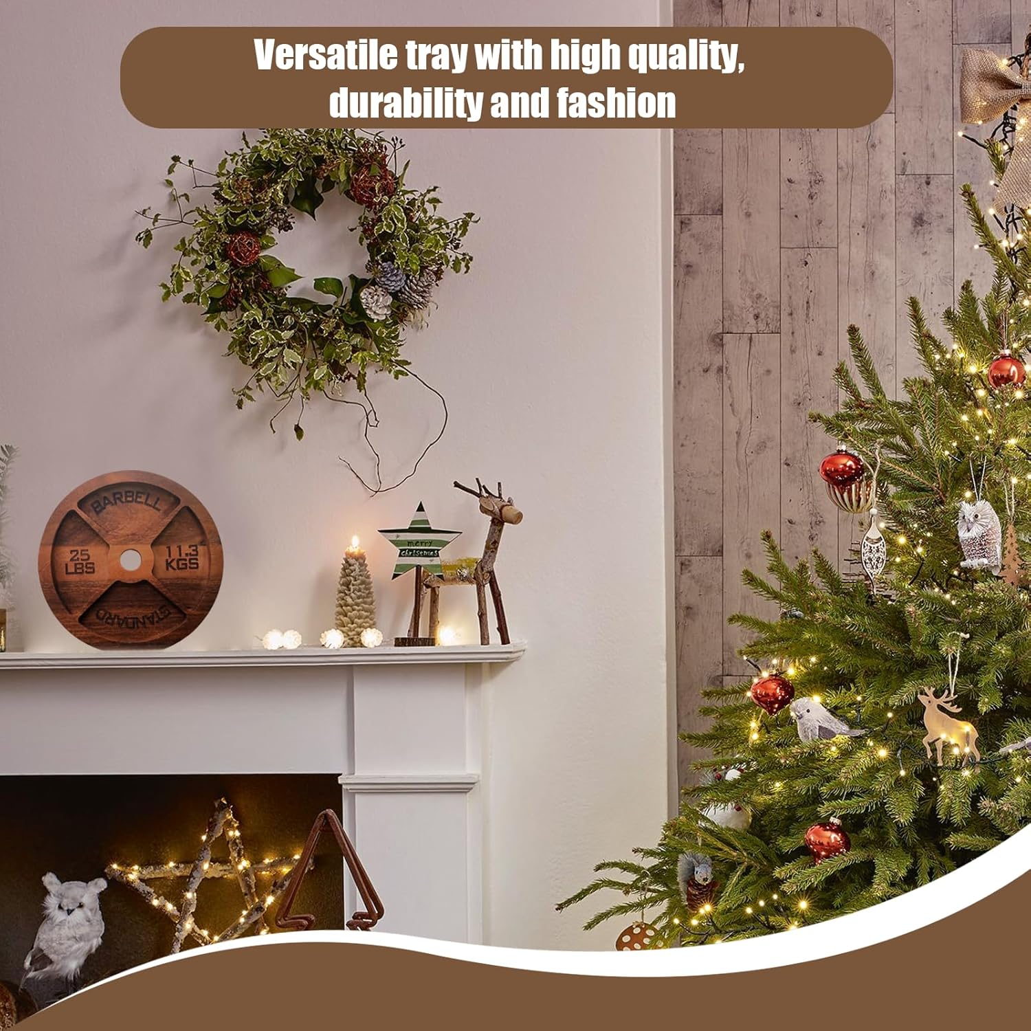 DAUCHVNY Weight Plate Charcuterie Board (25lb) | Wooden 4-Compartment Serving Tray, Holds Snacks, Cheeses, Appetisers, A Unique Gift for Gentlemen, Fitness Enthusiasts and Home Gym Owners