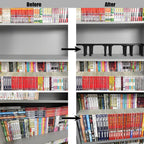 Bantlou 2 Pack Shelf Riser for Displaying Two Rows of Books on a Single Shelf, Wooden Adjustable Heigh Manga Display Stand, Space-Saving Display Stand for Books, Manga, DVDs, CDs