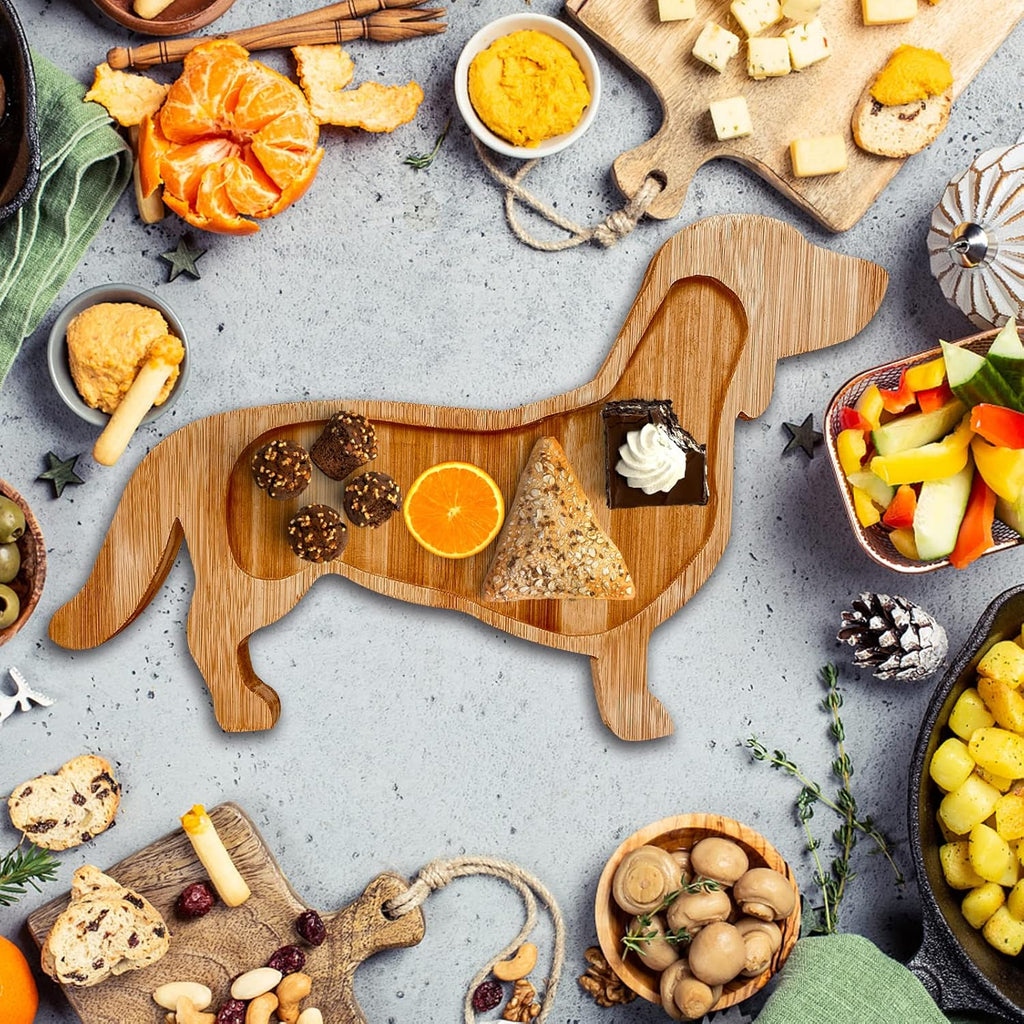 Bantlou Dachshund Dog Shape Bamboo Cheese Tray Platter Servers - Ultra-Thick 0.8" Serving Board for Parties and Unique Gift