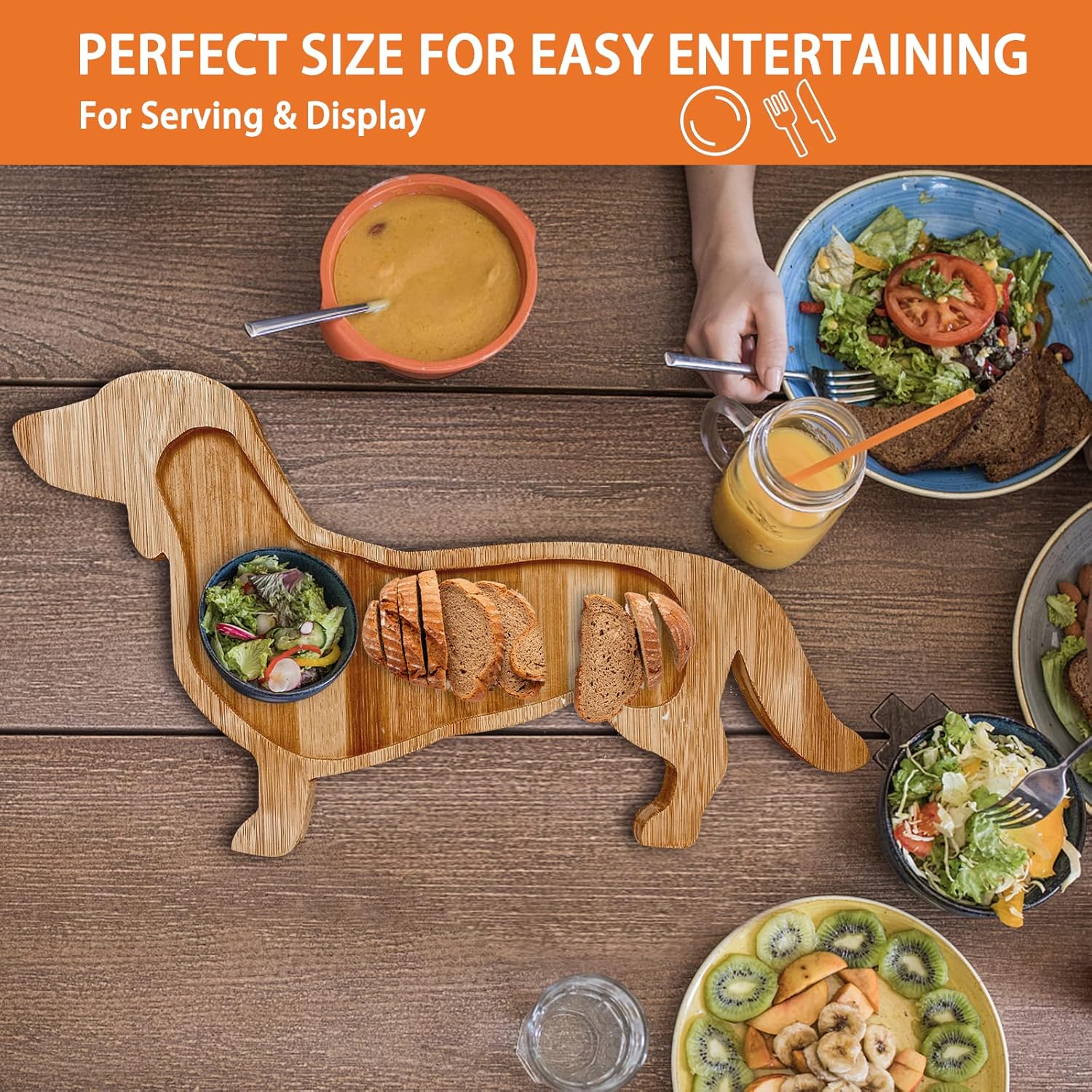 Bantlou Dachshund Dog Shape Bamboo Cheese Tray Platter Servers - Ultra-Thick 0.8" Serving Board for Parties and Unique Gift
