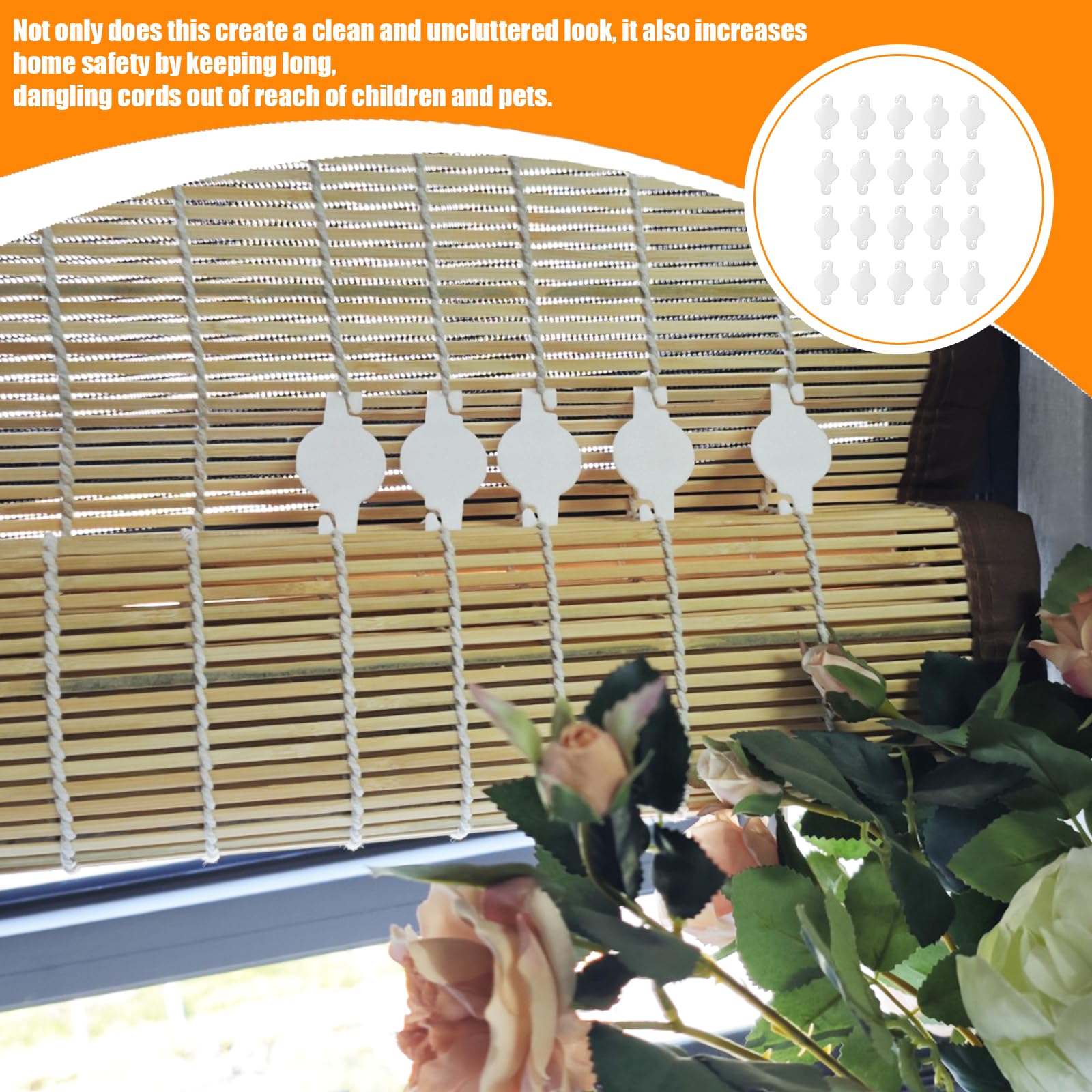20 Pack String Clip for Roll Up Shade Compatible with Radiance, Cord Clips for Curtains and Shades, Outdoor Bamboo Roller Blind Replacement Clips
