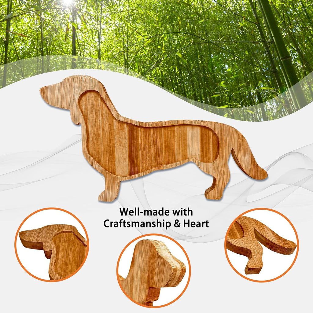 Bantlou Dachshund Dog Shape Bamboo Cheese Tray Platter Servers - Ultra-Thick 0.8" Serving Board for Parties and Unique Gift