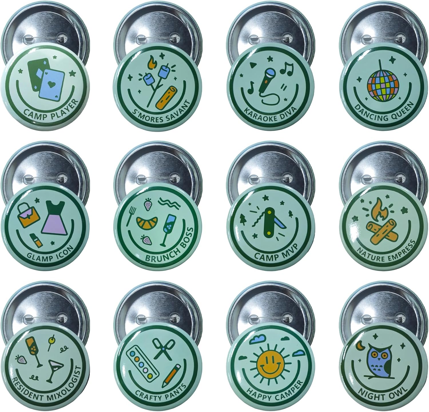 Camp Bachelorette Party Badges, Set of 12 Bachelorette Party Gift Badges for Bachelorette Party Kinds with Unique Titles